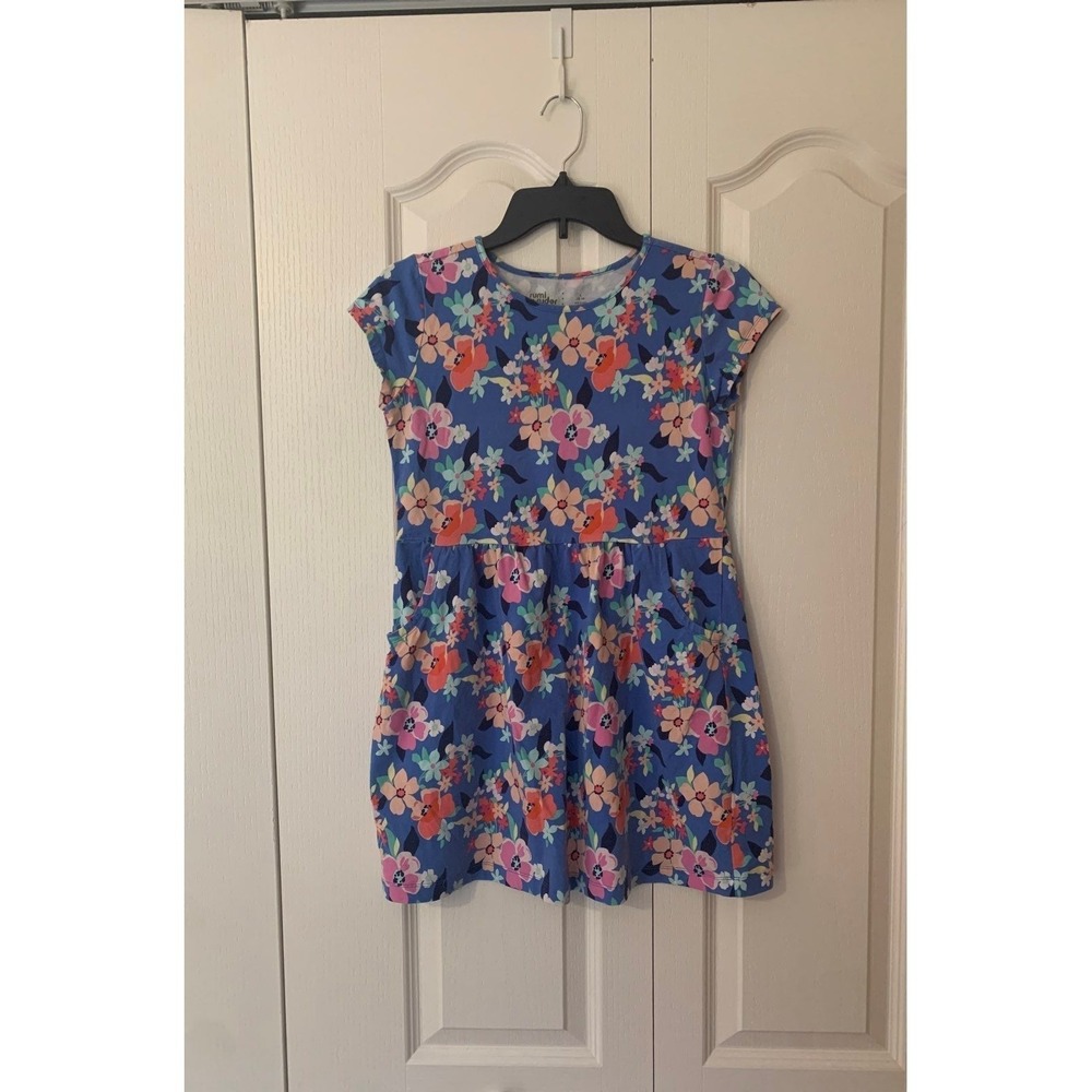 Rumi + Ryder Girls Blue Floral Short Sleeve Pocket Dress Size L 12-14